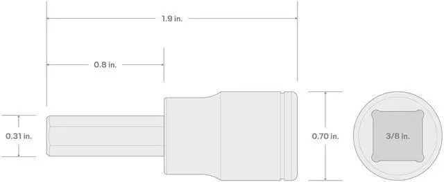 Alt view image 6 of 6 - 3/8 Inch Drive x 8 mm Hex Bit Socket | SHB13208