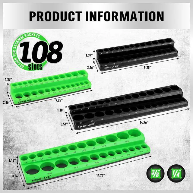 Alt view image 3 of 7 - 4-Piece Magnetic Socket Organizer Set, Metric & SAE Socket Holder Set Includes 1/4", 3/8" Drive Sockets Trays, Magnetic Sockets Organizer for Tool Box Drawer