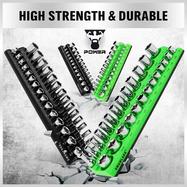 Alt view image 4 of 7 - 4-Piece Magnetic Socket Organizer Set, Metric & SAE Socket Holder Set Includes 1/4", 3/8" Drive Sockets Trays, Magnetic Sockets Organizer for Tool Box Drawer
