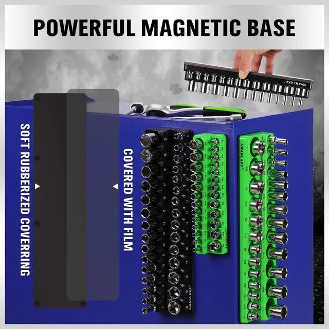 Alt view image 5 of 7 - 4-Piece Magnetic Socket Organizer Set, Metric & SAE Socket Holder Set Includes 1/4", 3/8" Drive Sockets Trays, Magnetic Sockets Organizer for Tool Box Drawer