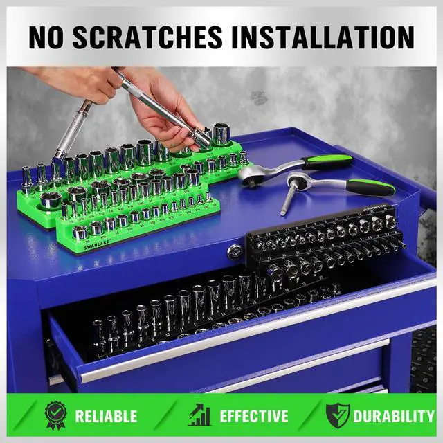 Alt view image 6 of 7 - 4-Piece Magnetic Socket Organizer Set, Metric & SAE Socket Holder Set Includes 1/4", 3/8" Drive Sockets Trays, Magnetic Sockets Organizer for Tool Box Drawer