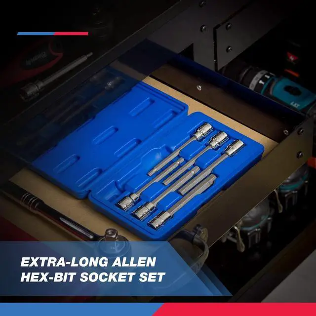 Alt view image 5 of 5 - 10076A 3/8-Inch Drive Extra Long Allen Hex Bit Socket Set, Metric, 3 mm - 10 mm | S2 and Cr-V Steel, 7-Piece Set