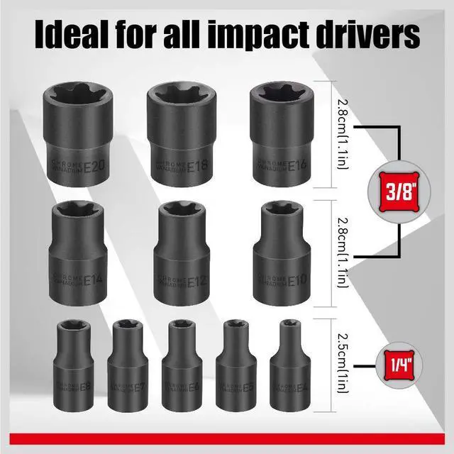 Alt view image 4 of 7 - 11-Piece E-Torx Socket Set - Star Sockets Set with Socket Rail, External Torx Socket with Organizer, External Socket-Set, E4 E5 E6 E7 E8 E10 E12 E14 E16 E18 E20 Reverse Sockets Set