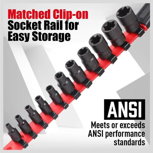 Alt view image 5 of 7 - 11-Piece E-Torx Socket Set - Star Sockets Set with Socket Rail, External Torx Socket with Organizer, External Socket-Set, E4 E5 E6 E7 E8 E10 E12 E14 E16 E18 E20 Reverse Sockets Set
