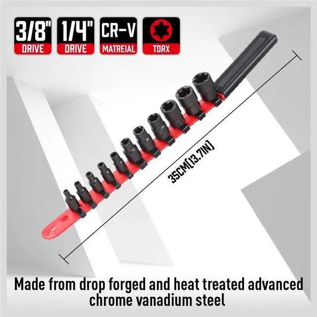 Alt view image 6 of 7 - 11-Piece E-Torx Socket Set - Star Sockets Set with Socket Rail, External Torx Socket with Organizer, External Socket-Set, E4 E5 E6 E7 E8 E10 E12 E14 E16 E18 E20 Reverse Sockets Set