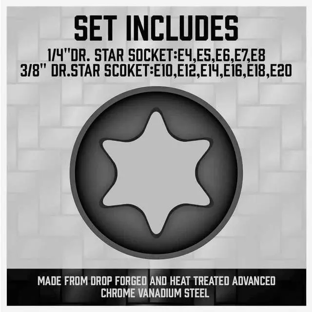 Alt view image 7 of 7 - 11-Piece E-Torx Socket Set - Star Sockets Set with Socket Rail, External Torx Socket with Organizer, External Socket-Set, E4 E5 E6 E7 E8 E10 E12 E14 E16 E18 E20 Reverse Sockets Set