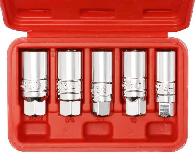 Main image of 3/8-Inch Drive Spark Plug Socket Set, 6-Point, 5/8-Inch, 3/4-Inch, 13/16-Inch, 14mm, 18mm, 5-Piece Set