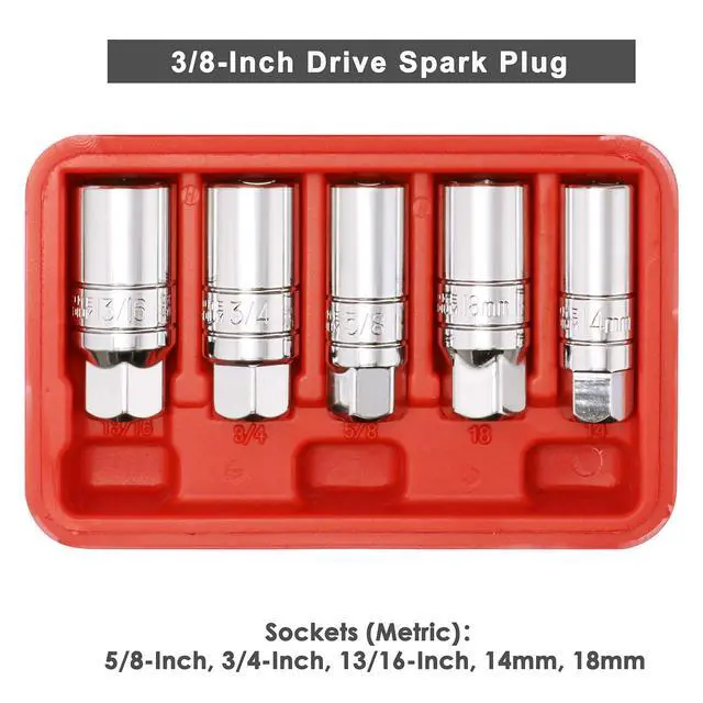 Alt view image 4 of 7 - 3/8-Inch Drive Spark Plug Socket Set, 6-Point, 5/8-Inch, 3/4-Inch, 13/16-Inch, 14mm, 18mm, 5-Piece Set