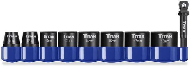 Main image of 48201 9-Piece 3/8-Inch Drive Metric Shallow Impact Socket Set, 6-Point, Metric Sizes 8 to 18mm