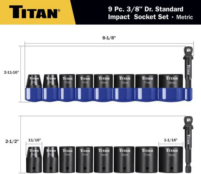 Alt view image 6 of 7 - 48201 9-Piece 3/8-Inch Drive Metric Shallow Impact Socket Set, 6-Point, Metric Sizes 8 to 18mm
