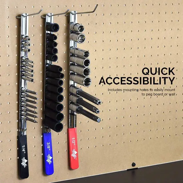 Alt view image 4 of 4 - 03968A Socket Holder and Socket Organizer Tray for Toolboxes with Lightweight and Heavy-Duty Socket Rails, 1/4-Inch, 3/8-Inch, and 1/2-Inch Drives, 3-Piece Socket Storage Set