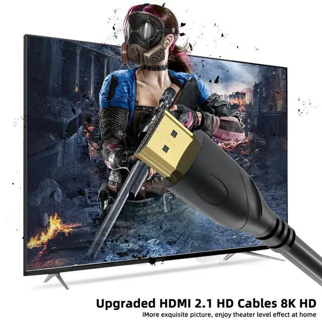 Alt view image 6 of 7 - 8K HDMI Cable 6ft, 48Gbps Ultra High Speed HDMI 2.1 Cord,Gold Plated Connectors, Supports 8K@60Hz & 4K@120Hz,eARC, HDR, 3D,Compatible with PS5, Xbox Series X/S, Soundbar, 4K TV, Blu-Ray Player