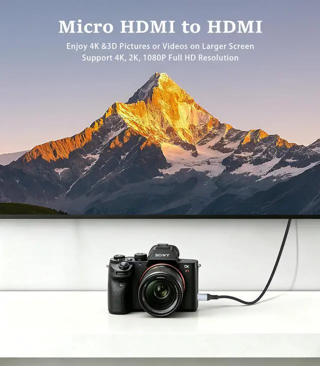 Alt view image 4 of 7 - 4K Micro HDMI to HDMI Cable 6FT, 4K@60Hz HDR High Speed HDMI Cord, Nylon Braided Compatible with GoPro Hero, Raspberry Pi 5/4, DSLR Camera, Laptop to TV