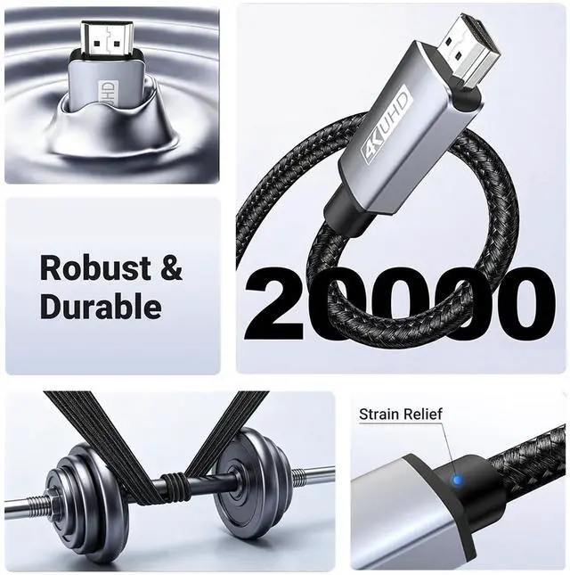 Alt view image 6 of 7 - 4K Micro HDMI to HDMI Cable 6FT, 4K@60Hz HDR High Speed HDMI Cord, Nylon Braided Compatible with GoPro Hero, Raspberry Pi 5/4, DSLR Camera, Laptop to TV