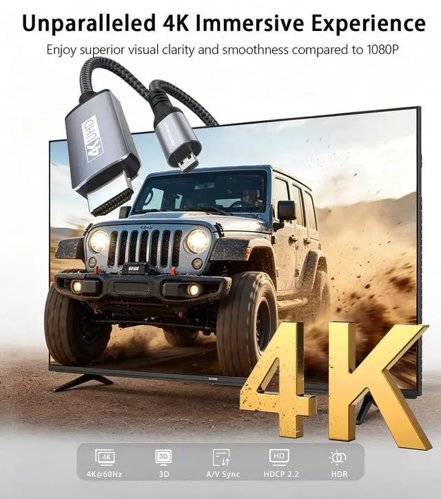 Alt view image 2 of 7 - 4K Micro HDMI to HDMI Cable 6FT, 4K@60Hz HDR High Speed HDMI Cord, Nylon Braided Compatible with GoPro Hero, Raspberry Pi 5/4, DSLR Camera, Laptop to TV