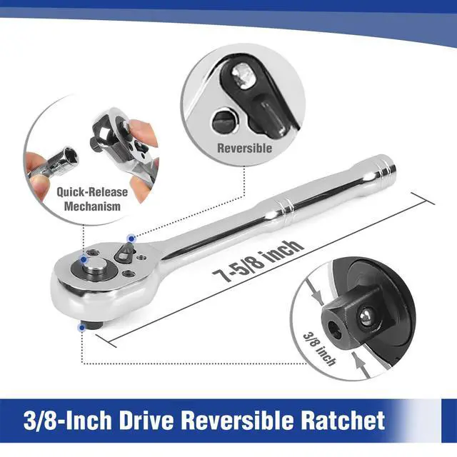Alt view image 3 of 7 - 39-Piece Drive Socket Set 1/4'' & 3/8'', CR-V Metric and SAE Sockets with Quick-Release Ratchet Wrench, Extension Bar, Spinner Handle & Adapter, Compact Mechanics Tool Set for Car Repair