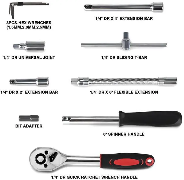 Alt view image 3 of 7 - 46PCS Socket Ratchet Wrench Set, 1/4 Inch Drive Small Tool Set with Screwdriver Bit Sockets Extension Bar and Storage Case, Metric Socket Set for Car Repair and Home Use