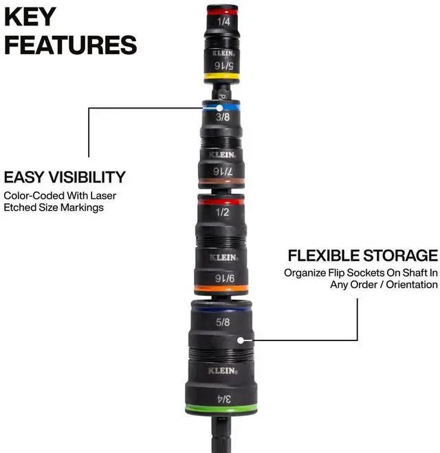 Alt view image 3 of 5 - 32933M 6-in-1 Metric Impact Socket Set, 3 Flip Sockets with 7, 8, 10, 12, 13 and 14 mm Nut Driver Sizes, Impact Rated 5-Inch Shaft