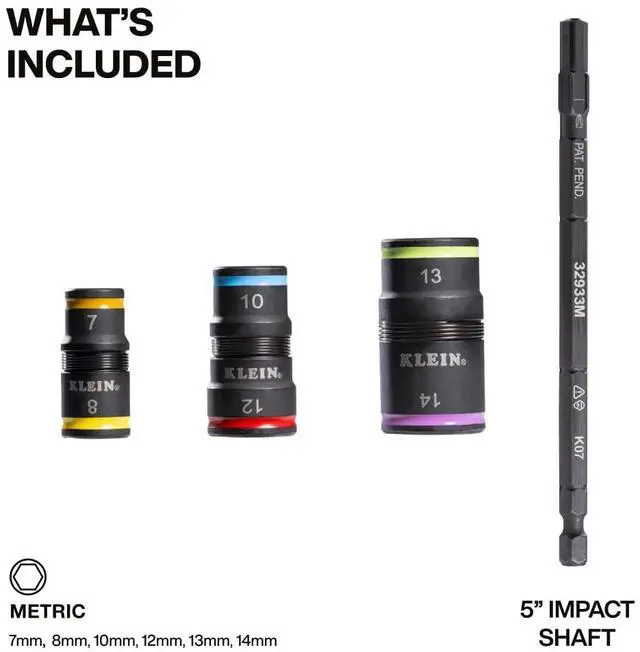 Alt view image 2 of 5 - 32933M 6-in-1 Metric Impact Socket Set, 3 Flip Sockets with 7, 8, 10, 12, 13 and 14 mm Nut Driver Sizes, Impact Rated 5-Inch Shaft