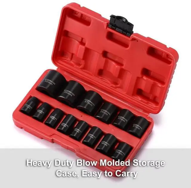 Alt view image 6 of 6 - 14 Pieces 1/2-Inch Drive Shallow Impact Socket Set, Metric, 6-Point, 11mm to 32mm