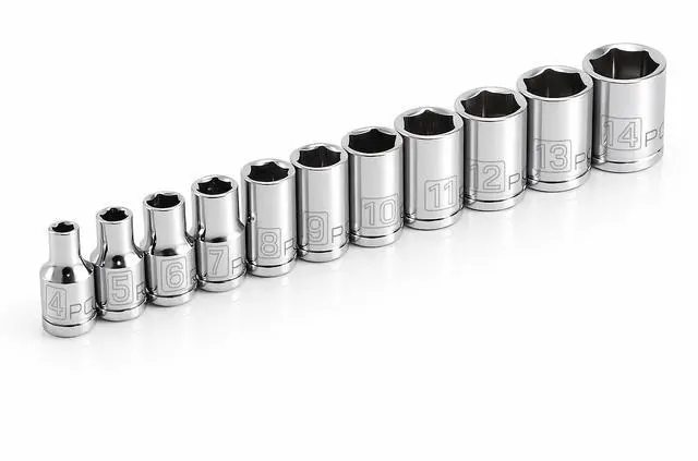 Main image of 11 Piece Metric Shallow Socket Set, 1/4-Inch Drive, 6 Point, Dual Grease Rings, Size Markings - 640498, Silver