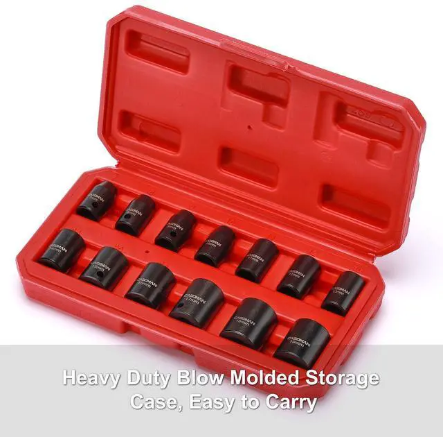 Alt view image 7 of 7 - 13 Pieces 3/8-Inch Drive Impact Socket Set, 6-Point, Metric, Shallow, CR-V, 7mm to 19mm, Heavy Duty Blow Molded Storage Case