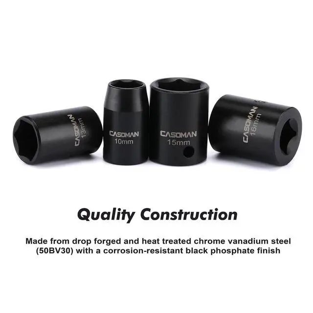 Alt view image 5 of 7 - 13 Pieces 3/8-Inch Drive Impact Socket Set, 6-Point, Metric, Shallow, CR-V, 7mm to 19mm, Heavy Duty Blow Molded Storage Case