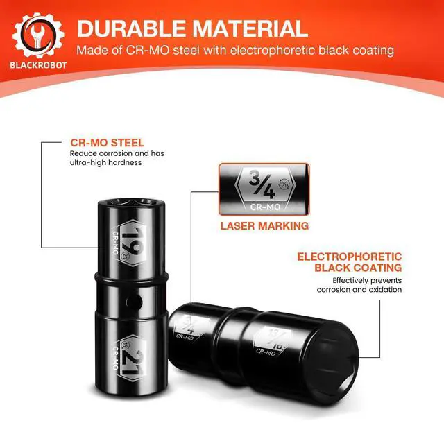 Alt view image 6 of 7 - 1/2 Inch Drive Impact Socket Set, Double Sided Lug Nut Flip Socket Set, CR-MO Steel,3 Pieces, Metric 19-21 mm & SAE 3/4-13/16 Inch, with 3-Inch Extension Bar
