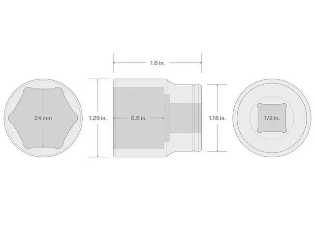 Alt view image 2 of 6 - 1/2 Inch Drive x 24 mm Shallow 6-Point Socket | SHD22124