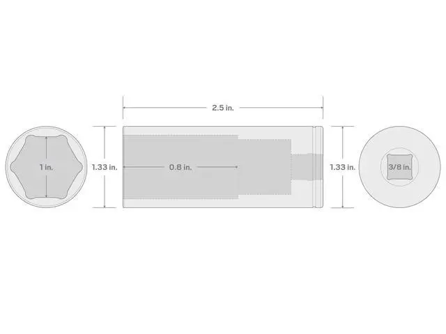 Alt view image 6 of 6 - 3/8 Inch Drive x 1 Inch Deep 6-Point Socket | SHD13025