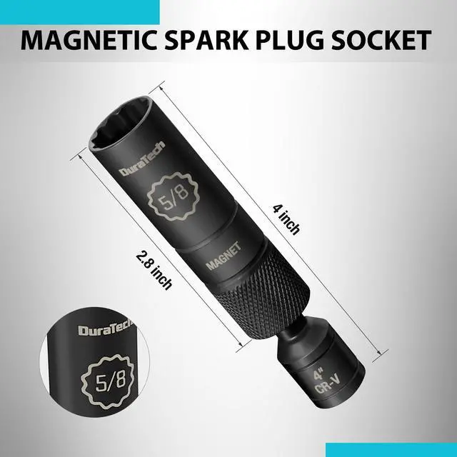 Alt view image 2 of 7 - 5/8" Swivel Magnetic Spark Plug Socket, 1MM Thin Wall Spark Plugs Socket with 12-Point, Enhanced Magnetic Head & Manganese Phosphate Coating, 3/8" Drive x 4" Total Length, Cr-V Steel Made
