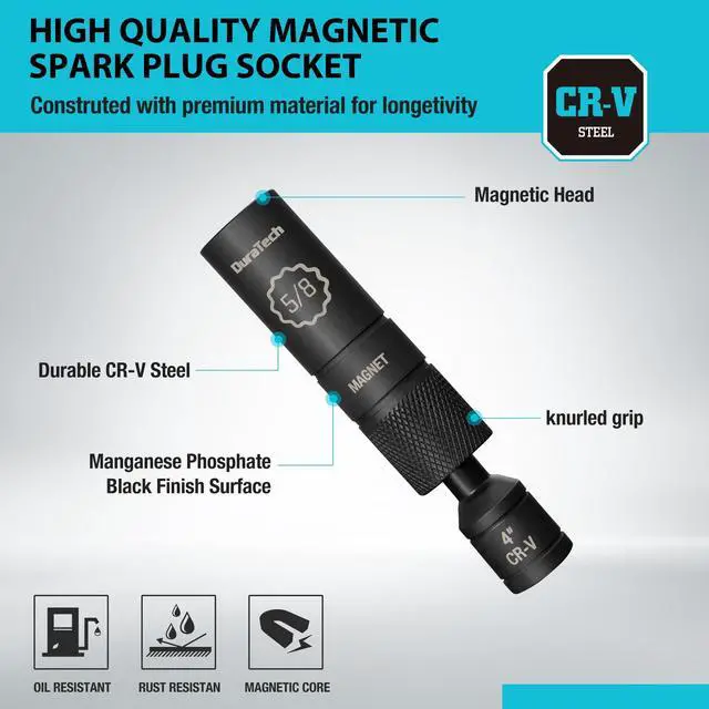 Alt view image 3 of 7 - 5/8" Swivel Magnetic Spark Plug Socket, 1MM Thin Wall Spark Plugs Socket with 12-Point, Enhanced Magnetic Head & Manganese Phosphate Coating, 3/8" Drive x 4" Total Length, Cr-V Steel Made