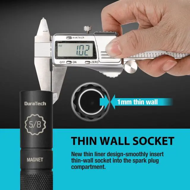 Alt view image 7 of 7 - 5/8" Swivel Magnetic Spark Plug Socket, 1MM Thin Wall Spark Plugs Socket with 12-Point, Enhanced Magnetic Head & Manganese Phosphate Coating, 3/8" Drive x 4" Total Length, Cr-V Steel Made