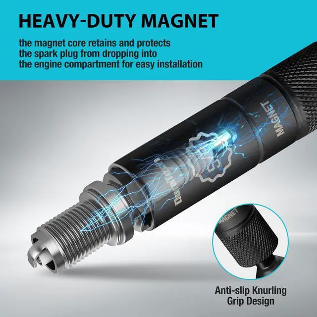 Alt view image 6 of 7 - 5/8" Swivel Magnetic Spark Plug Socket, 1MM Thin Wall Spark Plugs Socket with 12-Point, Enhanced Magnetic Head & Manganese Phosphate Coating, 3/8" Drive x 4" Total Length, Cr-V Steel Made