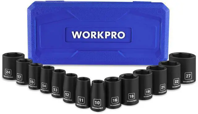 Main image of 1/2 Drive Shallow Impact Socket Set, Metric Cr-V Steel 6-Point Socket Set with Storage Case for Automotive Maintenance and Repairs (14PCS 10-27mm)