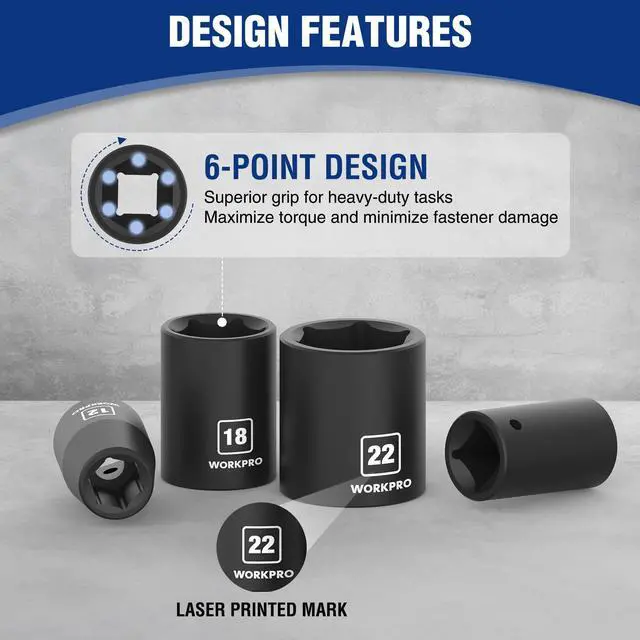 Alt view image 3 of 7 - 1/2 Drive Shallow Impact Socket Set, Metric Cr-V Steel 6-Point Socket Set with Storage Case for Automotive Maintenance and Repairs (14PCS 10-27mm)
