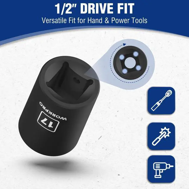 Alt view image 4 of 7 - 1/2 Drive Shallow Impact Socket Set, Metric Cr-V Steel 6-Point Socket Set with Storage Case for Automotive Maintenance and Repairs (14PCS 10-27mm)