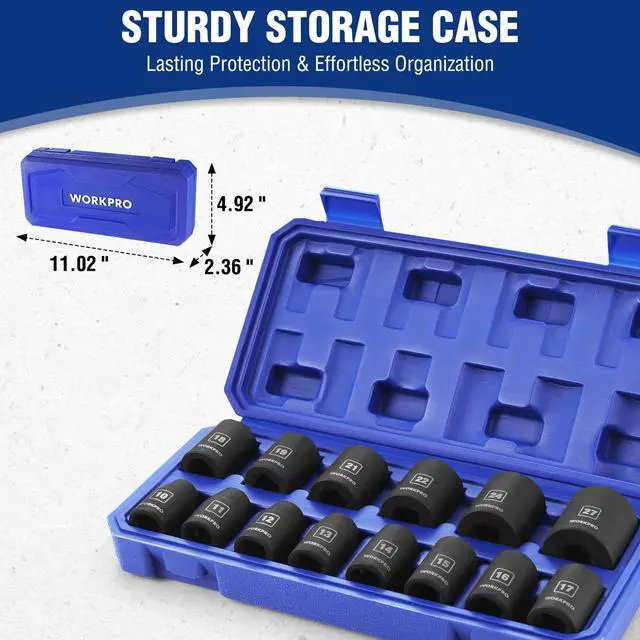 Alt view image 6 of 7 - 1/2 Drive Shallow Impact Socket Set, Metric Cr-V Steel 6-Point Socket Set with Storage Case for Automotive Maintenance and Repairs (14PCS 10-27mm)