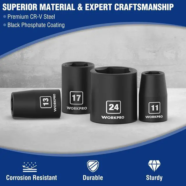 Alt view image 5 of 7 - 1/2 Drive Shallow Impact Socket Set, Metric Cr-V Steel 6-Point Socket Set with Storage Case for Automotive Maintenance and Repairs (14PCS 10-27mm)