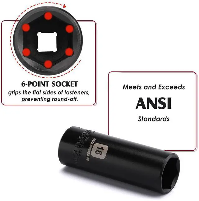 Alt view image 5 of 7 - 13 Pieces 3/8-Inch Drive Deep Impact Socket Set, 7mm to 19mm, CR-V, Metric, 6 Point, Deep, 13 Pieces 3/8" Dr. Socket