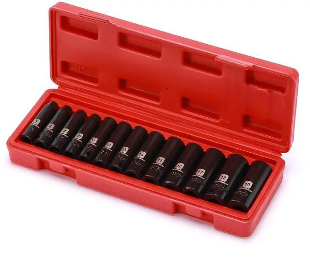 Alt view image 6 of 7 - 13 Pieces 3/8-Inch Drive Deep Impact Socket Set, 7mm to 19mm, CR-V, Metric, 6 Point, Deep, 13 Pieces 3/8" Dr. Socket