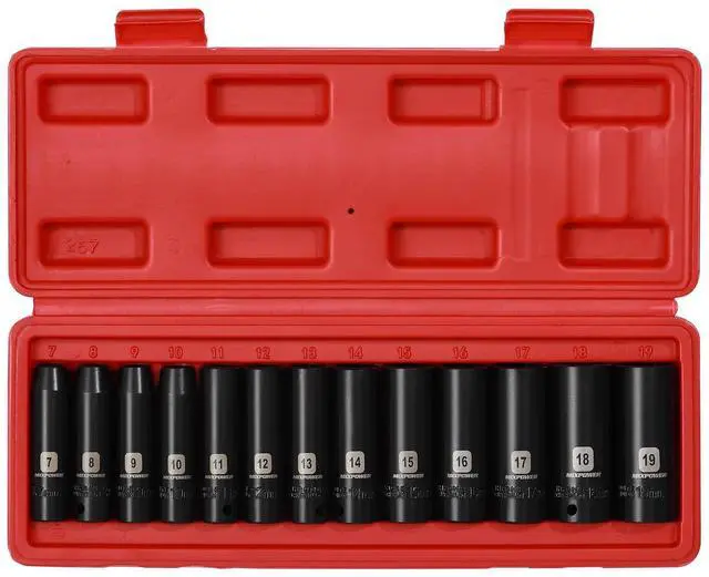 Alt view image 2 of 7 - 13 Pieces 3/8-Inch Drive Deep Impact Socket Set, 7mm to 19mm, CR-V, Metric, 6 Point, Deep, 13 Pieces 3/8" Dr. Socket