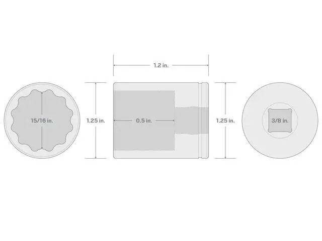 Alt view image 7 of 7 - 3/8 Inch Drive x 15/16 Inch Shallow 12-Point Socket | SHD12224