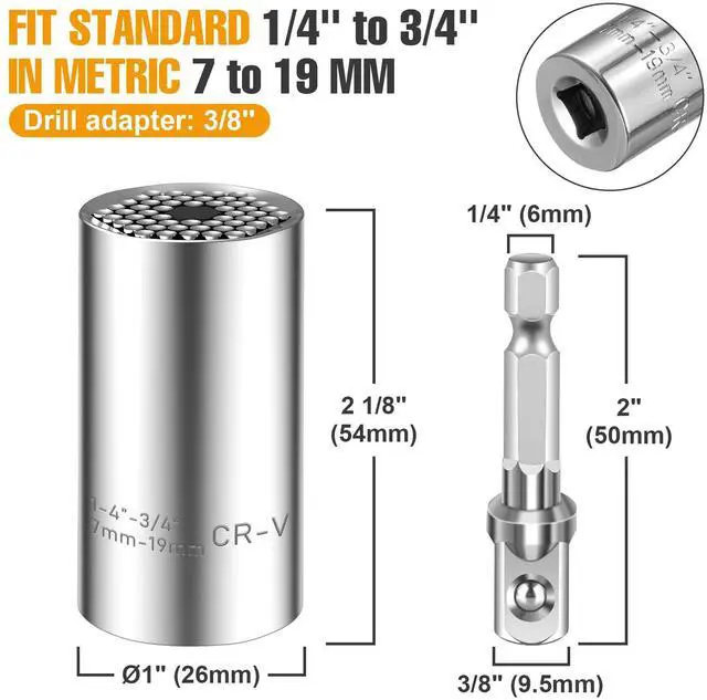 Alt view image 3 of 7 - Universal Socket Set(11-32mm 7-19mm) for Unscrew Any Bolt Multi-Function Universal Socket Tool with 3/8" 1/2" Power Drill Adapters Birthday Gift for Dad, Husband, Man, Handyman, Father Gadgets