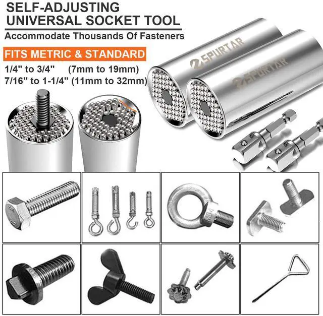 Alt view image 4 of 7 - Universal Socket Set(11-32mm 7-19mm) for Unscrew Any Bolt Multi-Function Universal Socket Tool with 3/8" 1/2" Power Drill Adapters Birthday Gift for Dad, Husband, Man, Handyman, Father Gadgets
