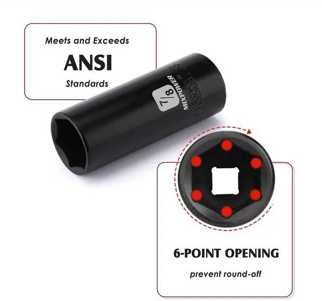 Alt view image 3 of 7 - 1/2-Inch Drive Deep Impact Socket - 7/8 Inch, SAE, CR-V, Deep, 1/2"Dr. 6 Point Socket
