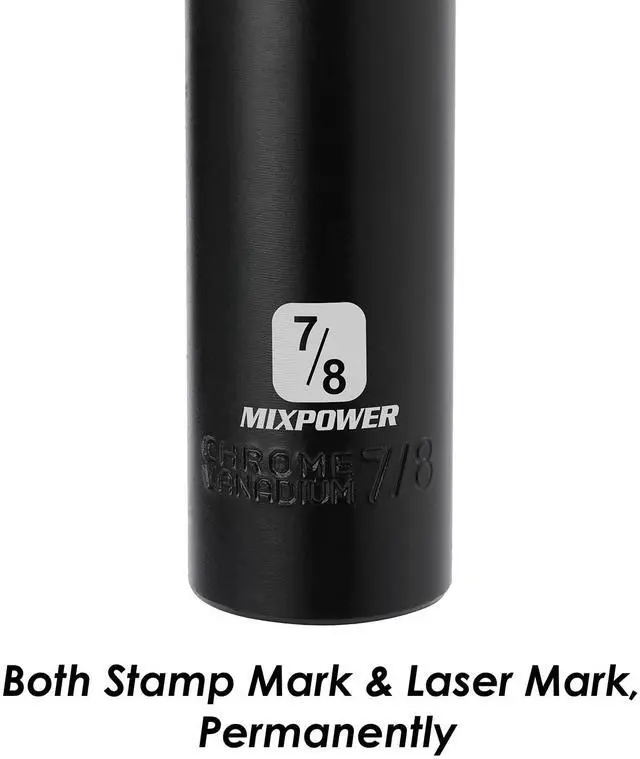 Alt view image 6 of 7 - 1/2-Inch Drive Deep Impact Socket - 7/8 Inch, SAE, CR-V, Deep, 1/2"Dr. 6 Point Socket