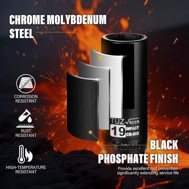 Alt view image 3 of 7 - 1/2 Inch Drive 19mm Deep Metric Impact Socket,CR-MO,6 Point Radius Corner Design,Square Chamfered Opening,Axle Nut Impact Grade Socket for Easy Removal