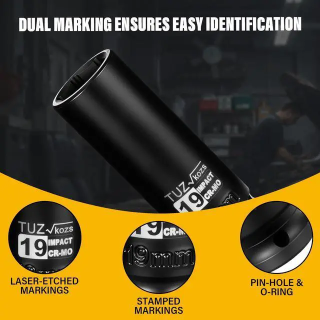 Alt view image 5 of 7 - 1/2 Inch Drive 19mm Deep Metric Impact Socket,CR-MO,6 Point Radius Corner Design,Square Chamfered Opening,Axle Nut Impact Grade Socket for Easy Removal
