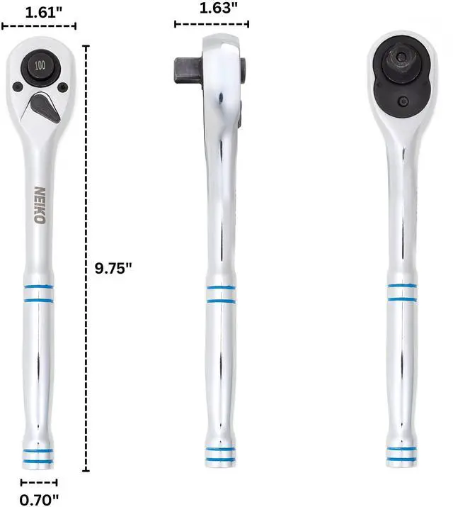 Alt view image 2 of 6 - 03117A 1/2 Inch Ratchet Wrench, 100-Tooth Reversible Ratchet, 3.6 Degree, Quick Release 1/2 Drive Ratchet, 10" Long Handle Ratchet, Oval Head Socket Wrench, CR-V Steel Half Inch Rachet Wrench